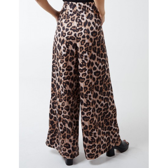 Wide Leg Leopard Trousers