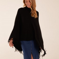 Tassel High Neck Poncho