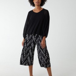 Pleated Abstract Wide Leg Trousers