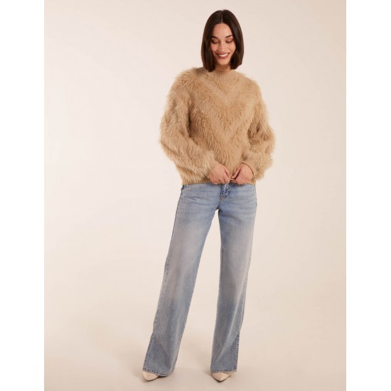 Fluffy Round Neck Cuff Sleeve Jumper