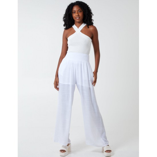 Shirring Waist Wide Leg Trousers