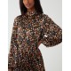 Abstract Animal Print High Neck Blouson Dress